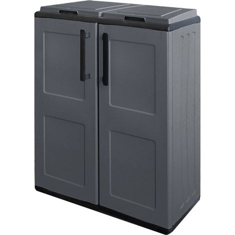 Dmora Armadio portarifiuti da esterno o interno, Mobile porta 2 sacchi a 2 ante, 100% Made in Italy, cm 68x37h84, colore Grigio, con imballo rinforzato