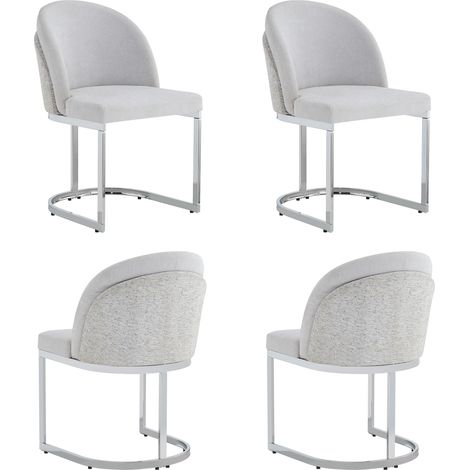 4 sedie da pranzo moderne in ciniglia grigio chiaro con gambe metalliche argentate (1/5)