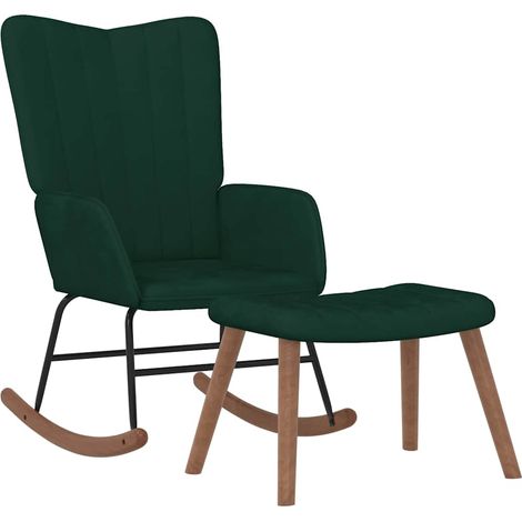 Maison Exclusive - Schaukelstuhl mit Hocker Samt Dunkelgrün (1/5)
