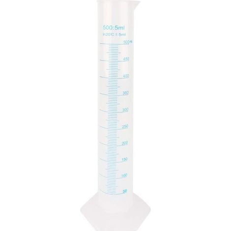 Jadpes Cylindre de Mesure, 500 ML Cylindre de Mesure Plastique Tube d’essai d’essai de Laboratoire graduée en Plastique Chaud avec Lignes de Graduation Noires et en Relief,A (1/4)