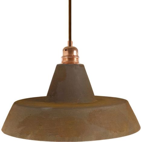 Lampada a sospensione Made in Italy completa di cavo tessile, paralume in ceramica Industriale e finiture in metallo Senza lampadina - Effetto corten - Bianco - Matter ON/OFF
