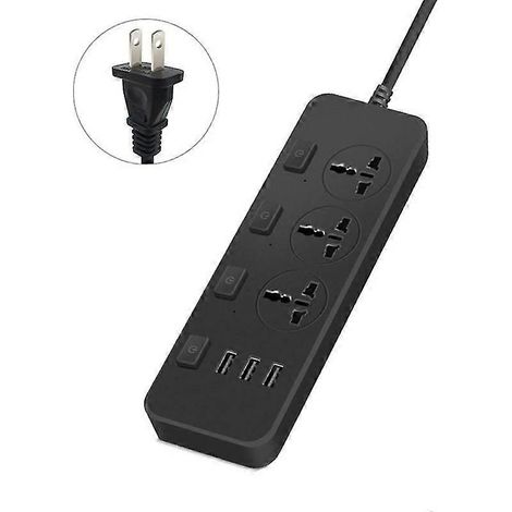 Multiprise US/EU 5V 2,1A avec protection contre les surtensions, 3 prises et 3 ports USB (1/5)