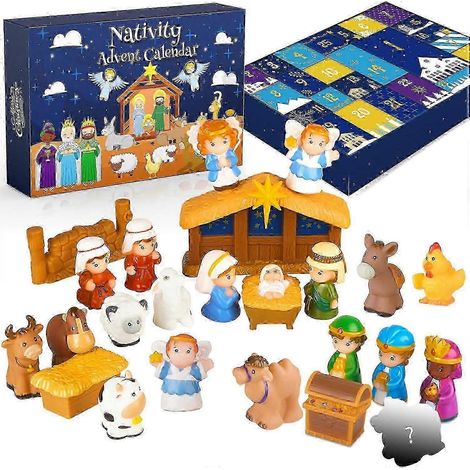 Calendrier de l'Avent 2025 pour enfants, Crèche de Noël, Coffret de jeu de Noël, Calendrier de l'Avent chrétien pour tout-petits, enfants, garçons, filles, 25 pièces Scène de la Nativité (1/5)