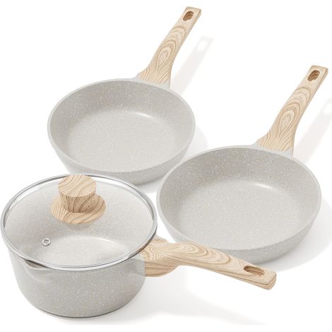 Antiadhésif Poêle, Induction Set de poêles avec couvercle, 18cm Casserole, 20cm et 24cm Poêle à frire avec revêtement en granit, Batterie de cuisine sans PFOA, Saucepan, Poêle à oeufs omelette (1/5)