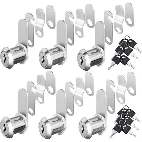 Herbst Lot de 6 serrures de bote aux lettres de 20 mm avec 4 plaques de serrure différentes, serrure de casier avec clé, serrure d'armoire, serrures de bote aux lettres, convient pour des épaisseurs (1/5)