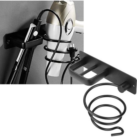Soporte de pared para secador y rizador de pelo – Acero inoxidable, color plata, con soporte para cable, para baño y peluquería. (1/2)