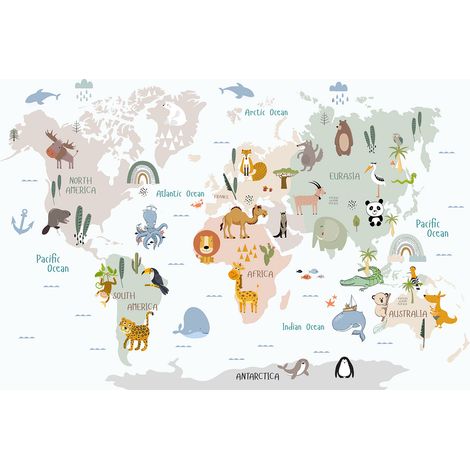 Papier peint panoramique Enfants - Carte du Monde - 130 cm x 84 cm (1/2)
