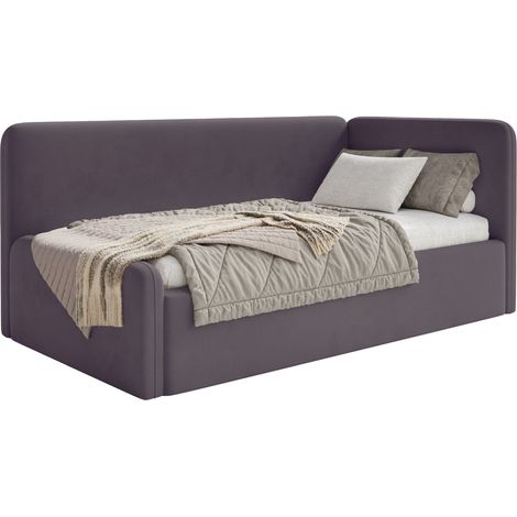 Selsey Fanko – Jugendbett 90x200 cm mit Rausfallschutz, Matratze, Kopfteil rechts, Samt, Violett