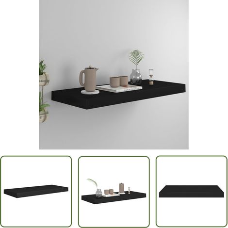 The Living Store Étagère murale flottante Noir 60x23,5x3,8 cm MDF - Étagère Murale - Étagère Flottante - Décoration Murale - Rangement Mural - Meuble Noir (1/5)