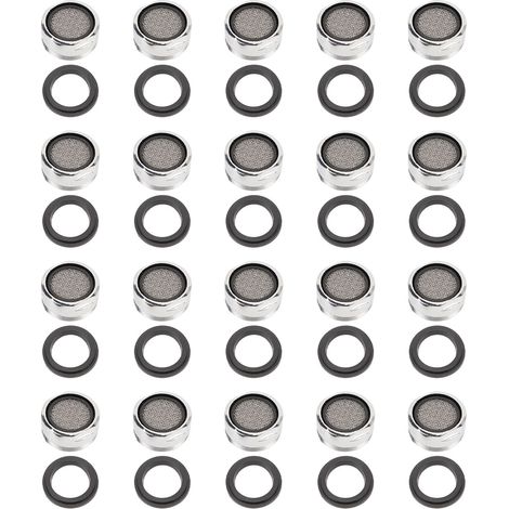 20 sets remplacement d'aérateur de robinet pour salle de bain, évier de cuisine 15/16in 24mm acier inoxydable coque en laiton avec rondelles (1/5)