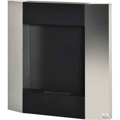 Wandmontierter Bioethanolkamin, 0,7-Liter-Tank, 20 m² Nutzfläche, Stahl, 72 x 11 x 72 cm, silber und schwarz