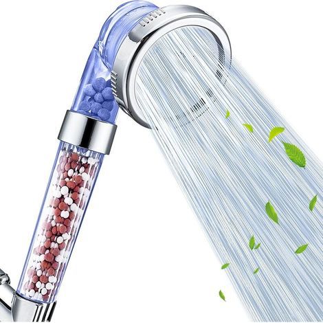 Cabezal de ducha con filtro de ahorro de agua de alta presión, interruptor, 3 modos de funcionamiento, ducha de mano con pulverización de 1,6 GPM para cabello seco y cuidado de la piel, azul claro. (1/5)