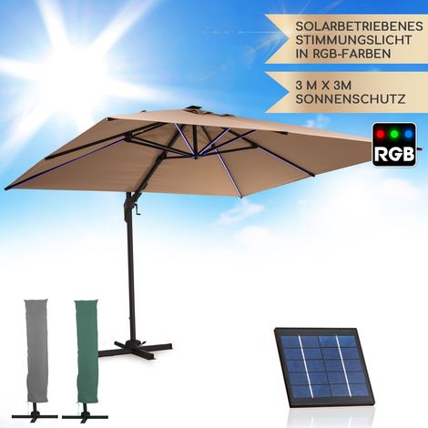 Blumfeldt Sonnenschirm für Balkon, Sonnenschirm mit Solarpanel & LED Beleuchtung, Wasserdicht & UV-Schutz, Balkon Sonnenschirm für Terrasse, Balkon & Garten, Verstellbarer Balkon Schirm, Sonnenschutz