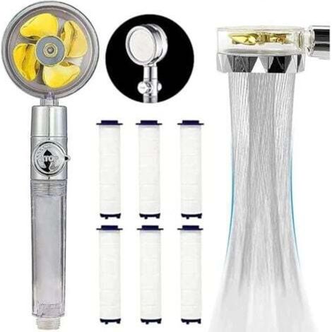 Hand shower, water-saving shower head, 360° rotating high-pressure shower head, three-stage filtration system, 6 replaceable PP pads (gold)