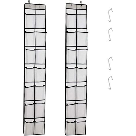 Étagère de rangement pour chaussures de porte. étagère suspendue pour rangement de chaussures. 14 sacs en filet avec 4 crochets. 2 paquet. blanc (1/5)