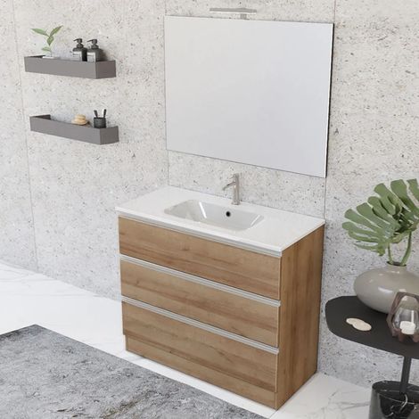 Mobile bagno a terra 100 cm Master rovere con lavabo e specchio (1/5)