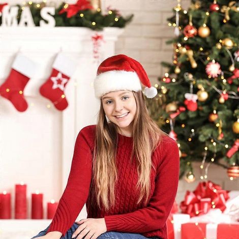 Bonnet de Père Noël lumineux en peluche longue avec LED, accessoire de déguisement et de cosplay (1/4)