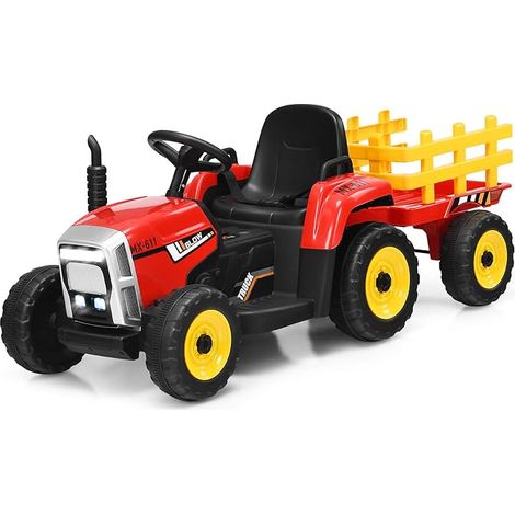 COSTWAY Trattore con Rimorchio Cavalcabile per Bambini 12V, Trattore Elettrico Telecomandato, con Luci e Suoni, 30kg, 3+ Anni (Rosso) (1/5)