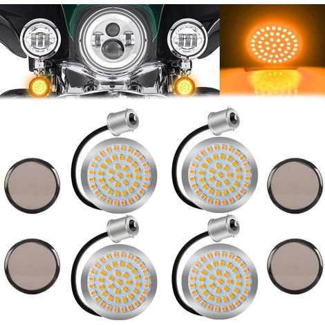 48LED Motorcycle Front And Rear Turn Signal Light 5cm With Smoked Lens Super Bright Waterproof Amber LED Turn Signal Kit For Harley Touring Sportster Softail Dyna Tail Light 4Pcs