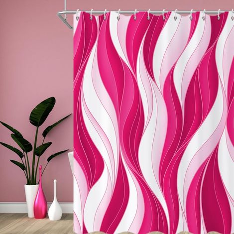 Rideau de Douche, 120x180cm, Moderne Abstrait Rose Vif Blanc Ombre Rayé Art Minimaliste Imperméable Rideau de Salle de Bain Lavable en Machine avec Crochets (1/5)