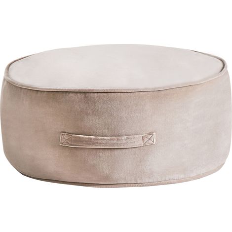 Ottoman Light Brown Velvet Pouffe Footstool Round Glam YULLE