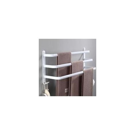 Porte-serviettes mural, 60 cm, fixation sans perçage, blanc, accessoire pour salle de bain et cuisine (1/4)