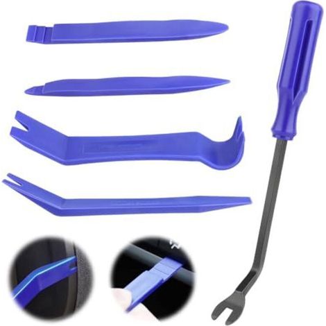 Outil Demontage Garniture Voiture, 5Pcs Outils Plastique Dur, Professionnel Voiture Démontage Installation Outil Kit pour Voiture Radio Audio Garniture Intérieure Dash Tableau de Bord - Bleu (1/4)