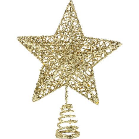 Étoile de sapin LED en fer doré à lumière chaude, une décoration exquise pour sapin de Noël et fêtes à la maison. (1/5)