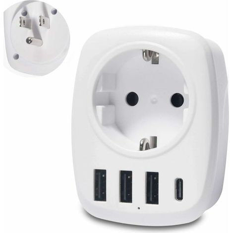 France Adaptateur de Voyage avec 3 USB+1 USB C, Europe Française FR 2 Broches vers US 3 Broches pour Canada Mexique Thaïlande Dominicaine Lefou (1/5)