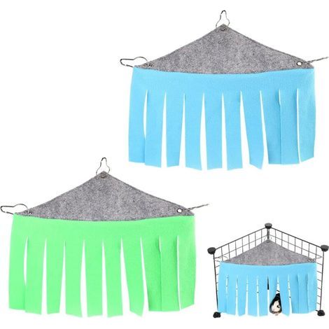 Lot de 2 hamacs pour cochon d'Inde avec 6 crochets - Accessoire de cage - Cachette en tissu - Hamac petit pour lapin et hamster (bleu, vert) (1/4)