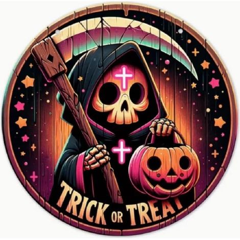Halloween Todesengel Türschild & Wandschild aus Holz, Party Schilder, Willkommensschild, Holzschild Wand Deko, Fröhliches Halloween Eingangstür (1/5)