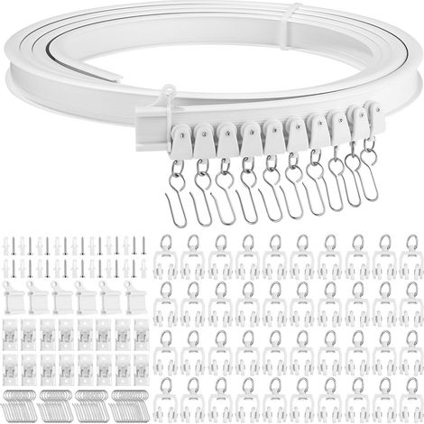 Flexible Ceiling Curtain Rail, 5 Meters Curved Curtain Rail with Silent Rollers, Foldable Ceiling Wall Bracket for Room Divider, Curtain, Bedroom, Balcony (1/5)