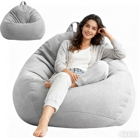 Pouf XL, Housse de Pouf en Forme de Goutte sans Remplissage (Pouf Nu), Bean Bag Chair pour Adultes, Pouf de Jeu pour Salon Chambre de Enfants Canapé Extérieur Déco, 100x120cm (Gris