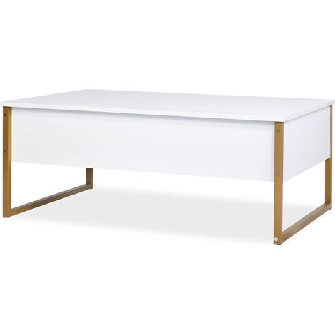 Table basse moderne Valmain 60x90cm Blanc et Métal Or
