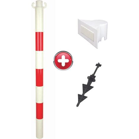Poteau PVC grande hauteur Rouge/Blanc sur pointe avec support panneau - 2000277