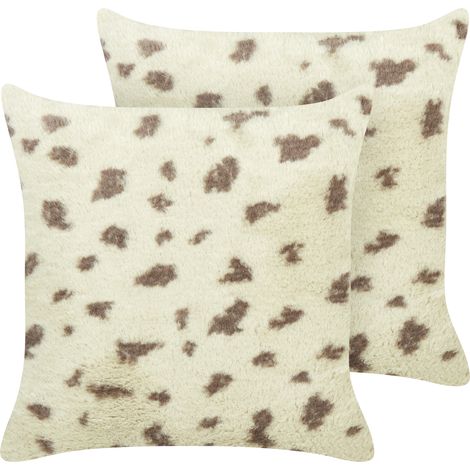 Conjunto de 2 cojines de piel sintética peludos suaves 45 x 45 cm beige Kasra (1/5)