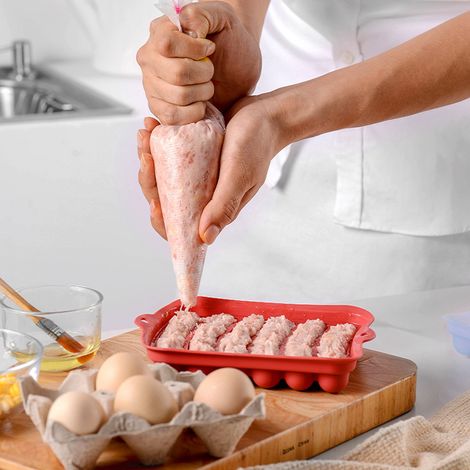 Silikonform für selbstgemachten Schinken und Hotdogs, Backblech für Eier und Würstchen, Hilfsmittel für Babynahrung, Wurstform (rot) (1/5)