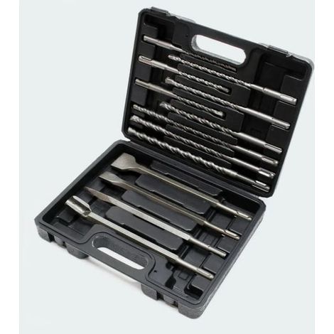 Coffret 13 Embouts SDS, Burins et Forets pour Perceuse et Marteau Piqueur, Lot Professionnel Multifonction (1/3)