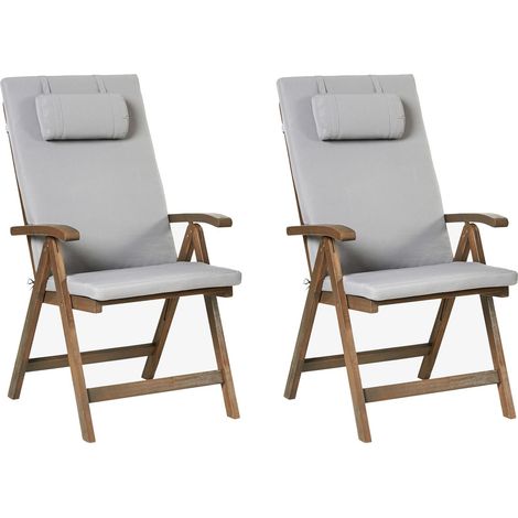 Set of 2 Garden Chairs with Cushions AMANTEA PREMIUM Acacia Wood Light Grey (1/5)