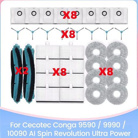 34 Repuestos para la aspiradora Cecotec Conga 9590/9990/10090 AI Spin Revolution Ultra Power: cepillo, filtro HEPA, paño, bolsa para el polvo. (1/2)