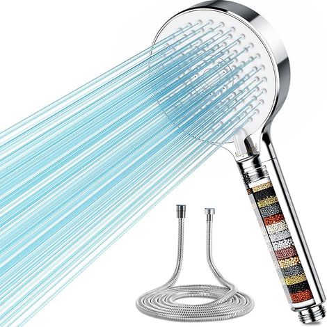 FOREHILL Filterduschkopf mit 1,5 m Schlauch, 20 Druckstufen, 5 Strahlarten, Universalduschkopf mit Wasserfilter zur Chlorentfernung (1/5)