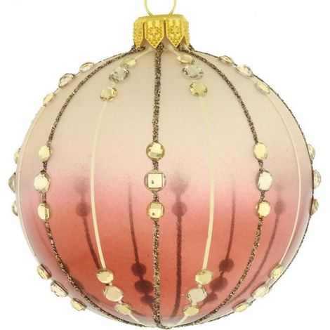 Pallina per albero di Natale in vetro rosa sfumato con decorazioni dorate da 10 cm (1/4)