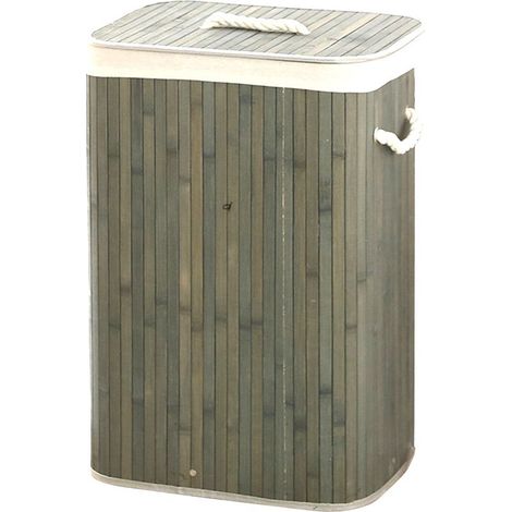 Cesta de ropa de bambú, cesta plegable para la ropa sucia, bolsa interior de algodón, 60x35x35 cm, cuadrada gris (1/5)