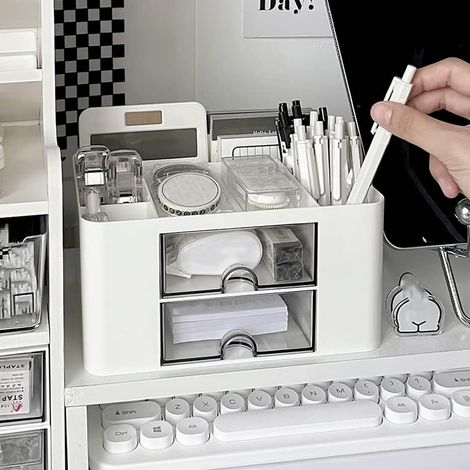 Stiftehalter im japanischen Stil, schlicht und niedlich, multifunktional, Schreibtisch-Organizer mit großer Schublade. (1/5)