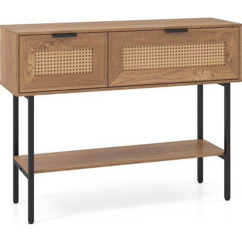 Pour couloir ou derrière canapé, gain de place avec table console en rotin, 2 compartiments et fermeture douce (1/5)