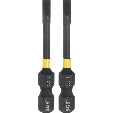 2pcs SL3.5 Embouts Tournevis À Fente Impact 3.5mm Pointe À Fente 1/4" Tige Hexagonale 50mm (2") Long Embout Plat Magnétique Acier S2 Phosphaté Pour Outil (1/5)