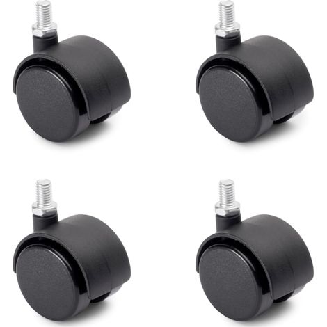 Satz Doppelrollen für Möbel (4 Stück, ohne Bremsen), Durchmesser 39 mm, mit M8 x 12 mm Schrauben und Kugellagern, schwarz. (1/5)