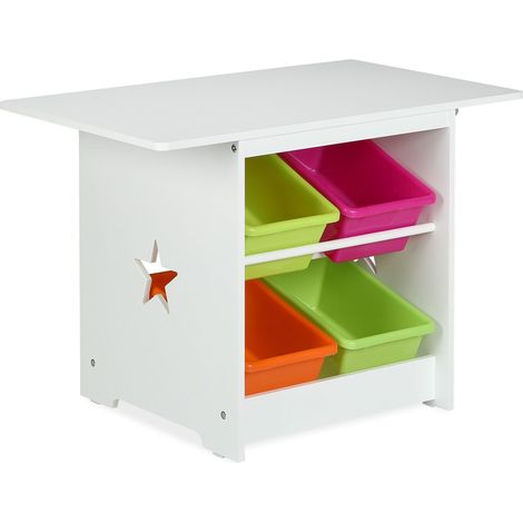 Lot de 3 meubles pour enfants table et chaises avec rangements 75 x 50 x 50 cm en bois blanc (1/5)