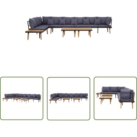 The Living Store Salon de jardin à 8 places avec coussins Bois d'acacia solide - Salon De Jardin - Meubles De Jardin - Mobilier De Jardin - Set De Salon De Jardin - Ensemble De Salon De Jardin (1/5)