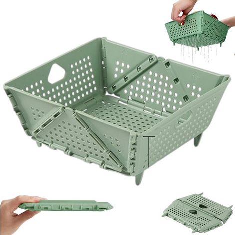 Panier égouttoir - Panier à fruits - Passoire et écumoire pliables en plastique - Vert - Panier égouttoir pliable en plastique - Panier égouttoir pliable - Panier égouttoir à légumes - Panier de range (1/5)